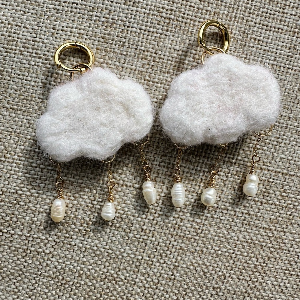 Whimsical Cotton Cloud Earrings with Pearls